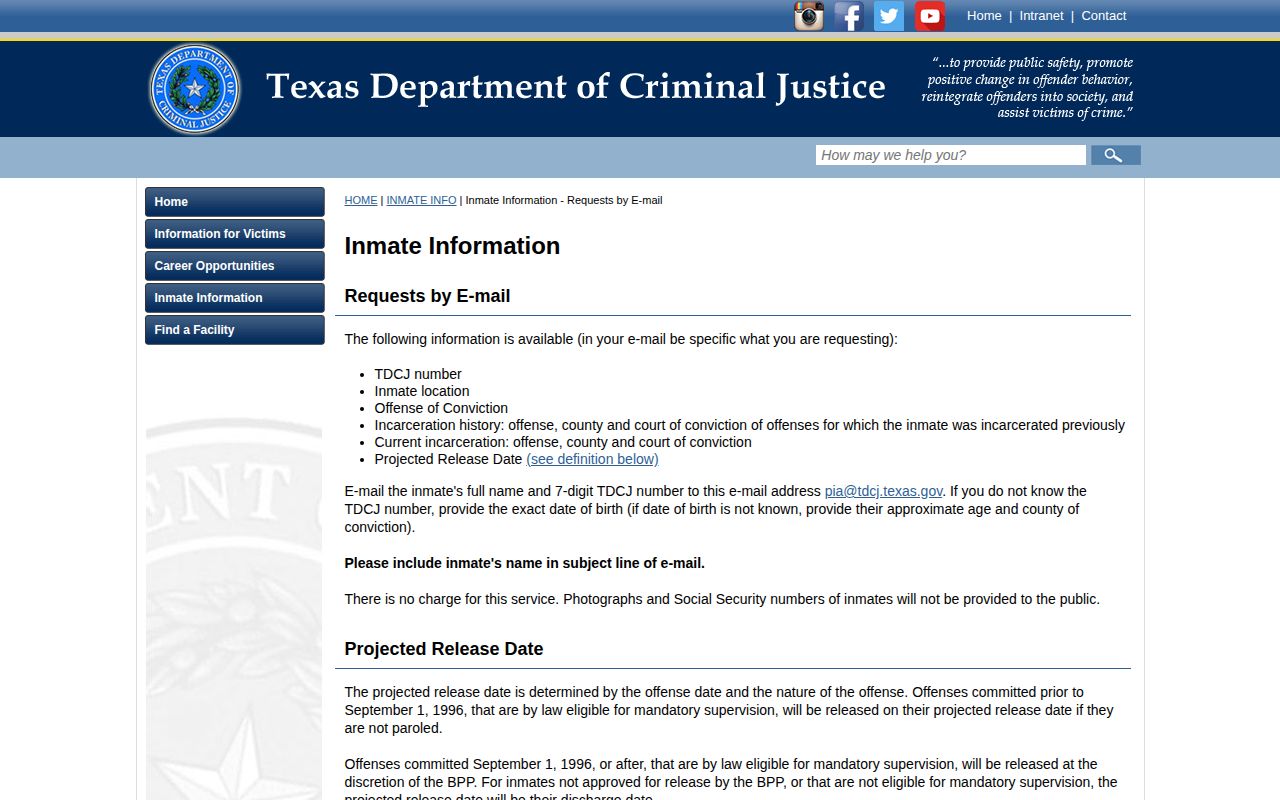 Jasper County release date lookup through TDCJ information